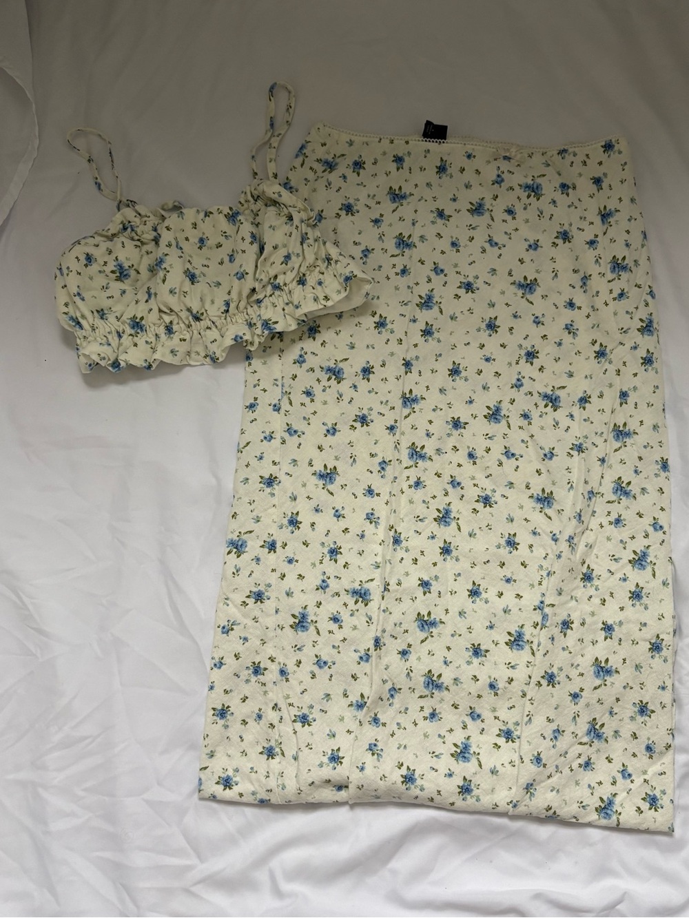 Floral Cream Maxi Skirt with Matching Top